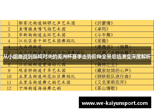 从小组鏖战到巅峰对决的美洲杯赛季走势阶段全景总结演变深度解析